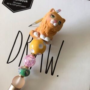 Orange Tabby Cat handmade beaded pen